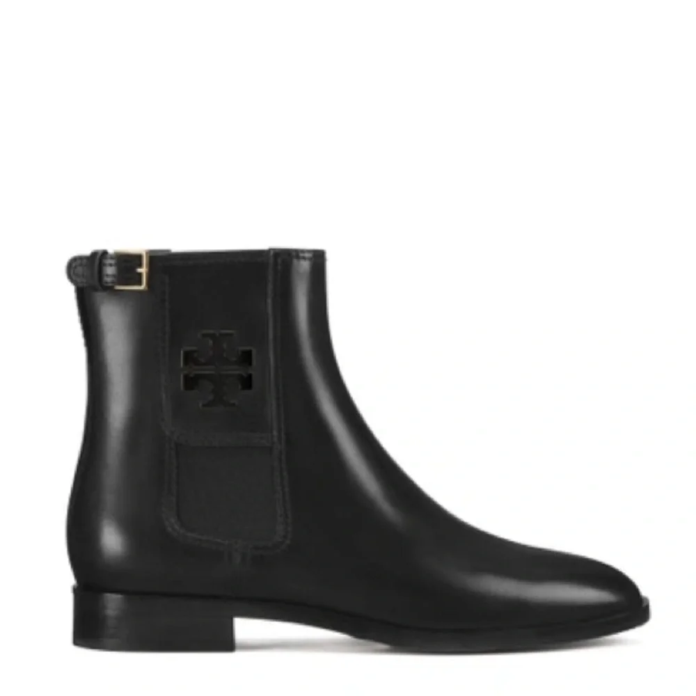 Tory Burch Wyatt Mid-Calf Leather Booties Black size 10